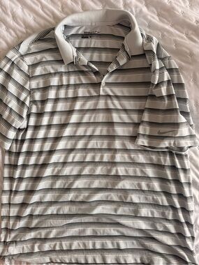 Nike White and Black Striped Golf Polo